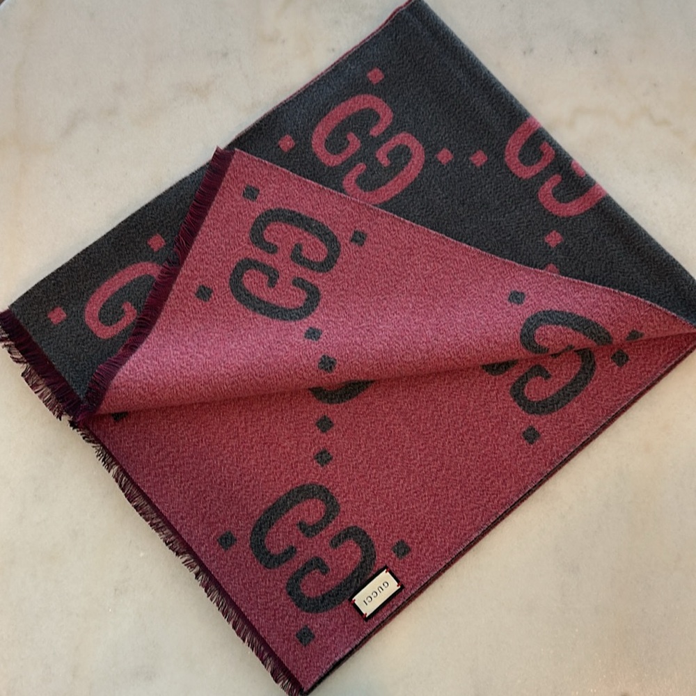 Gucci GG Jacquard Wool Silk Scarf